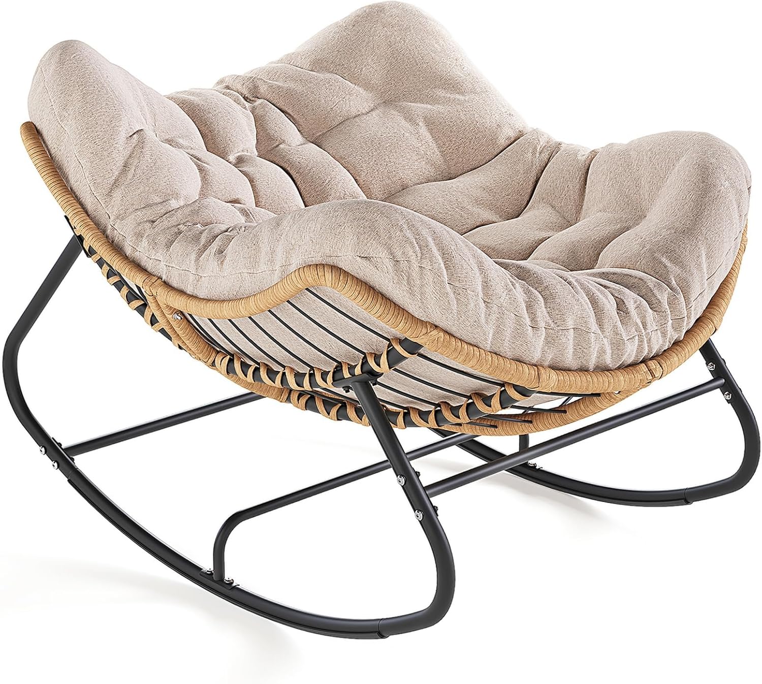 Oversized Patio Papasan Rocker, Comfy Wicker Reading Lounge