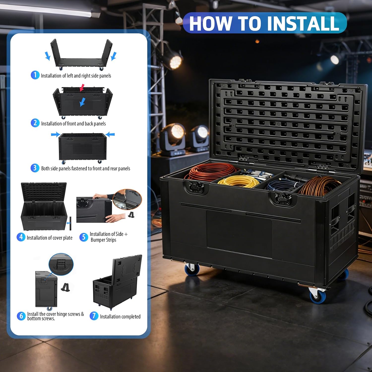 Heavy-Duty Rolling Road Case, 1100lb Capacity Load Rack Enclosure, PE/EVA Impact Shell
