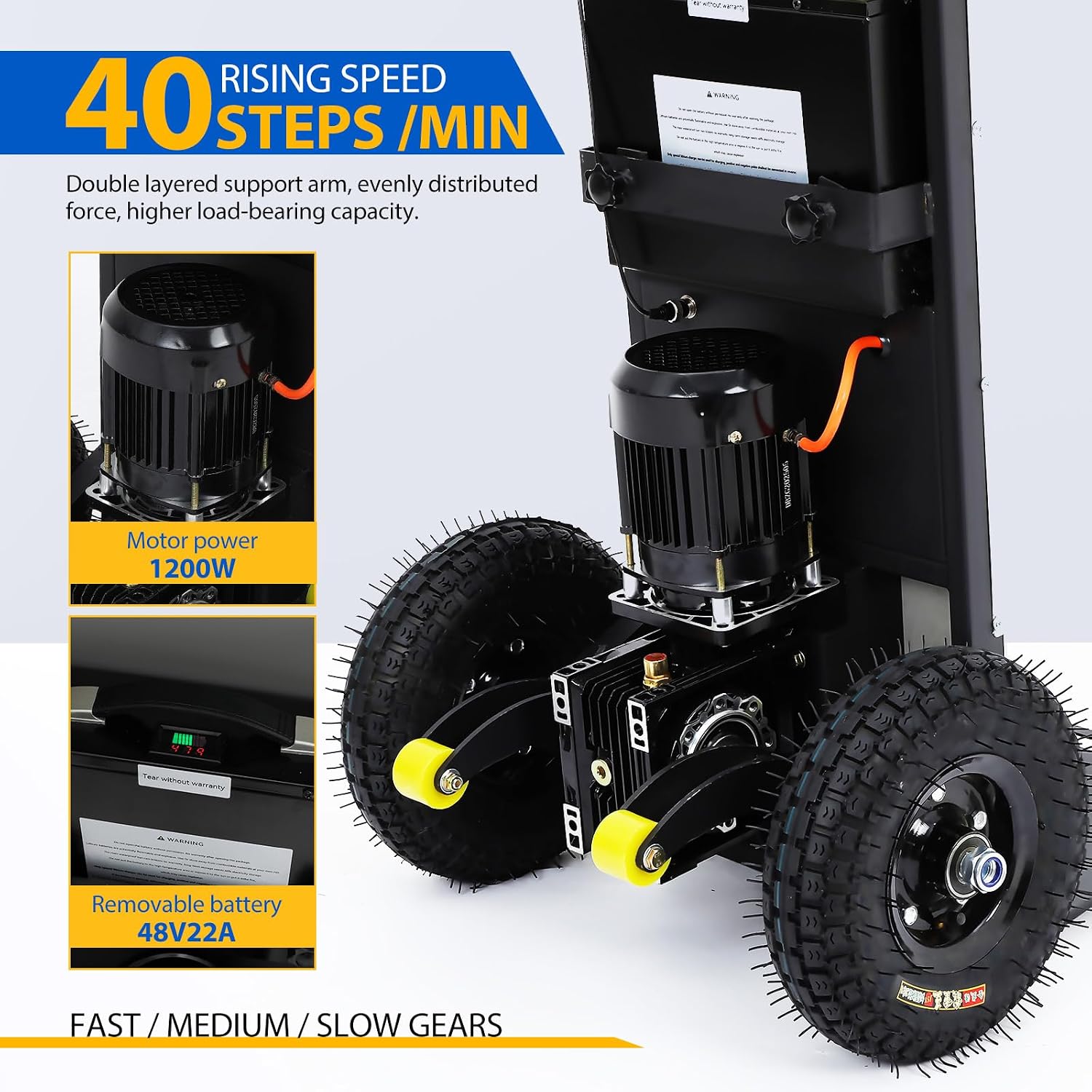 Electric Stair Climbing Dolly 1200W, Stair Climbing Cart Hand Truck 881lbs Capacity