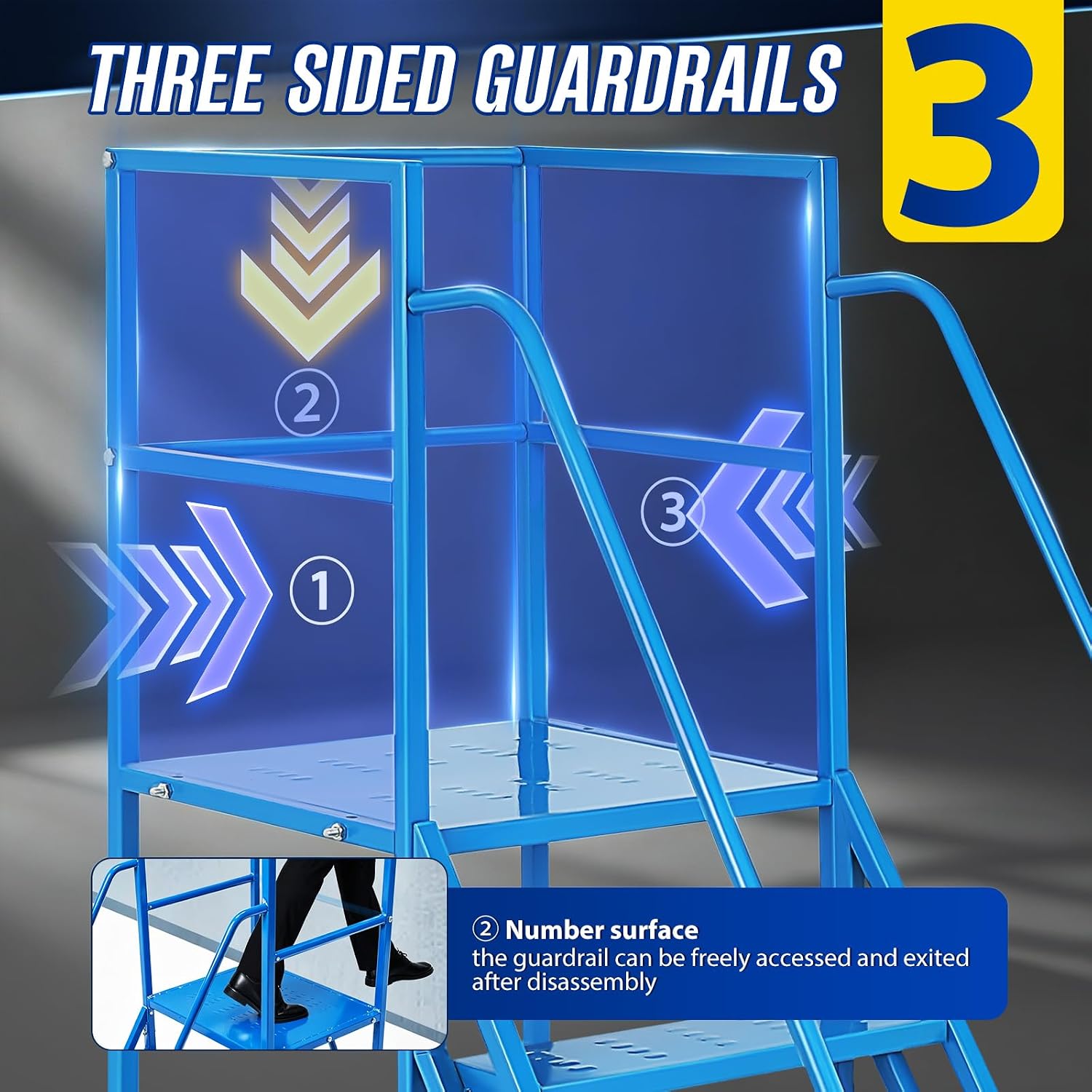 6-Step Rolling Step Ladder with Wheels, | 3-Sided Fence, 4 Locking Wheels, 1213LBS Capacity