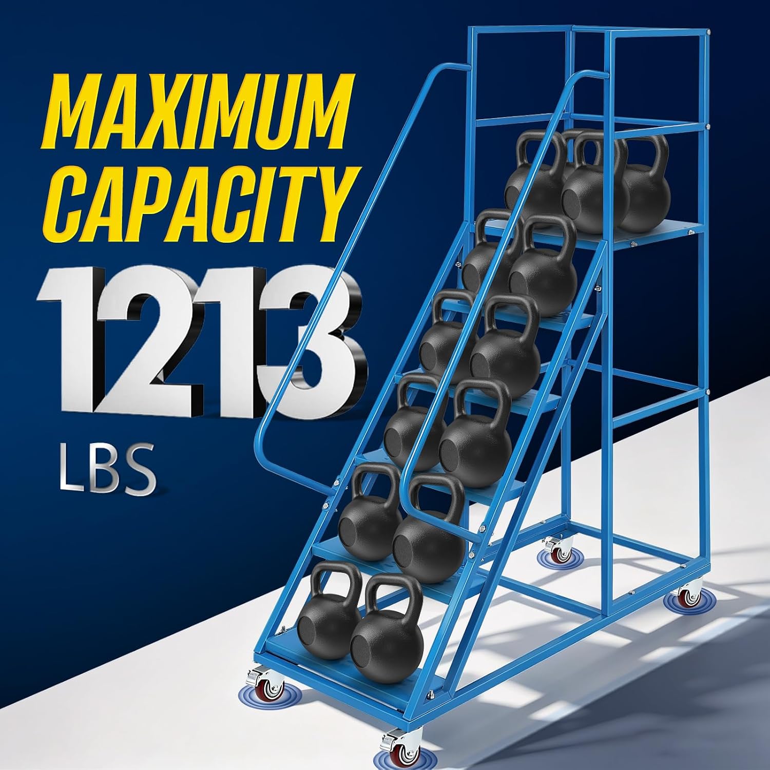 6-Step Rolling Step Ladder with Wheels, | 3-Sided Fence, 4 Locking Wheels, 1213LBS Capacity