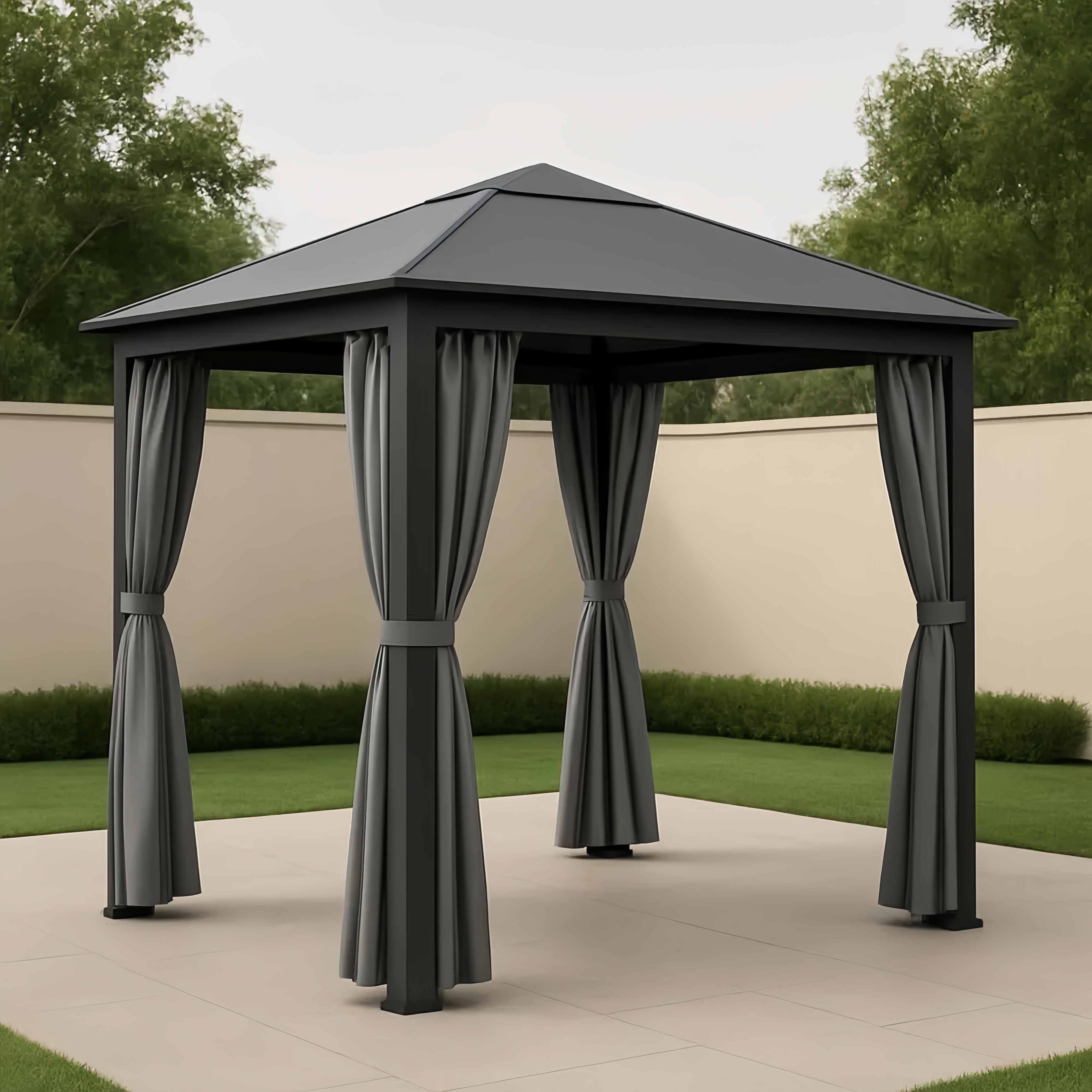 Pawilon ogrodowy stalowy z zasłonami 300x300x250 cm Szary