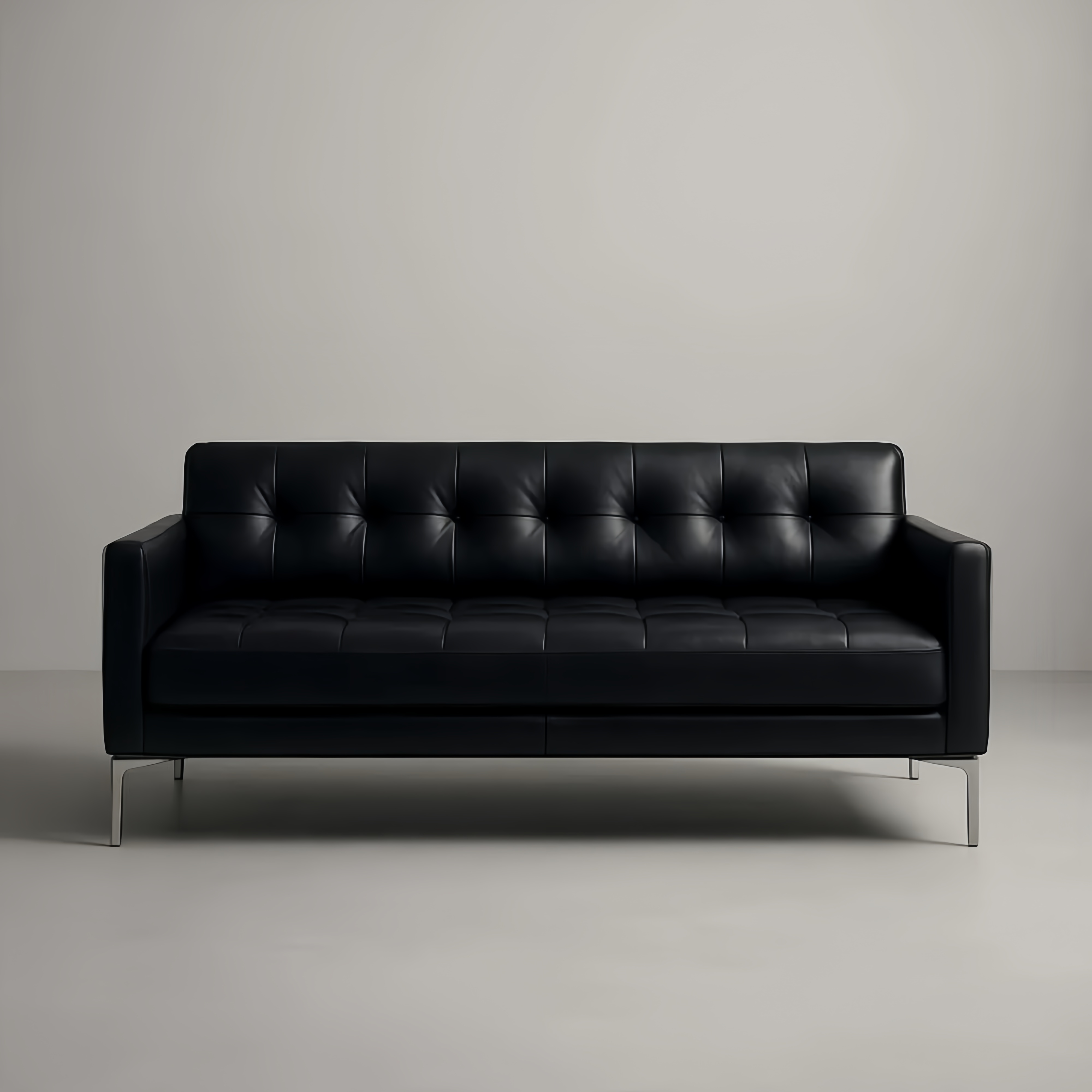 Czarna sofa trzyosobowa, skóra sztuczna, metalowe nogi