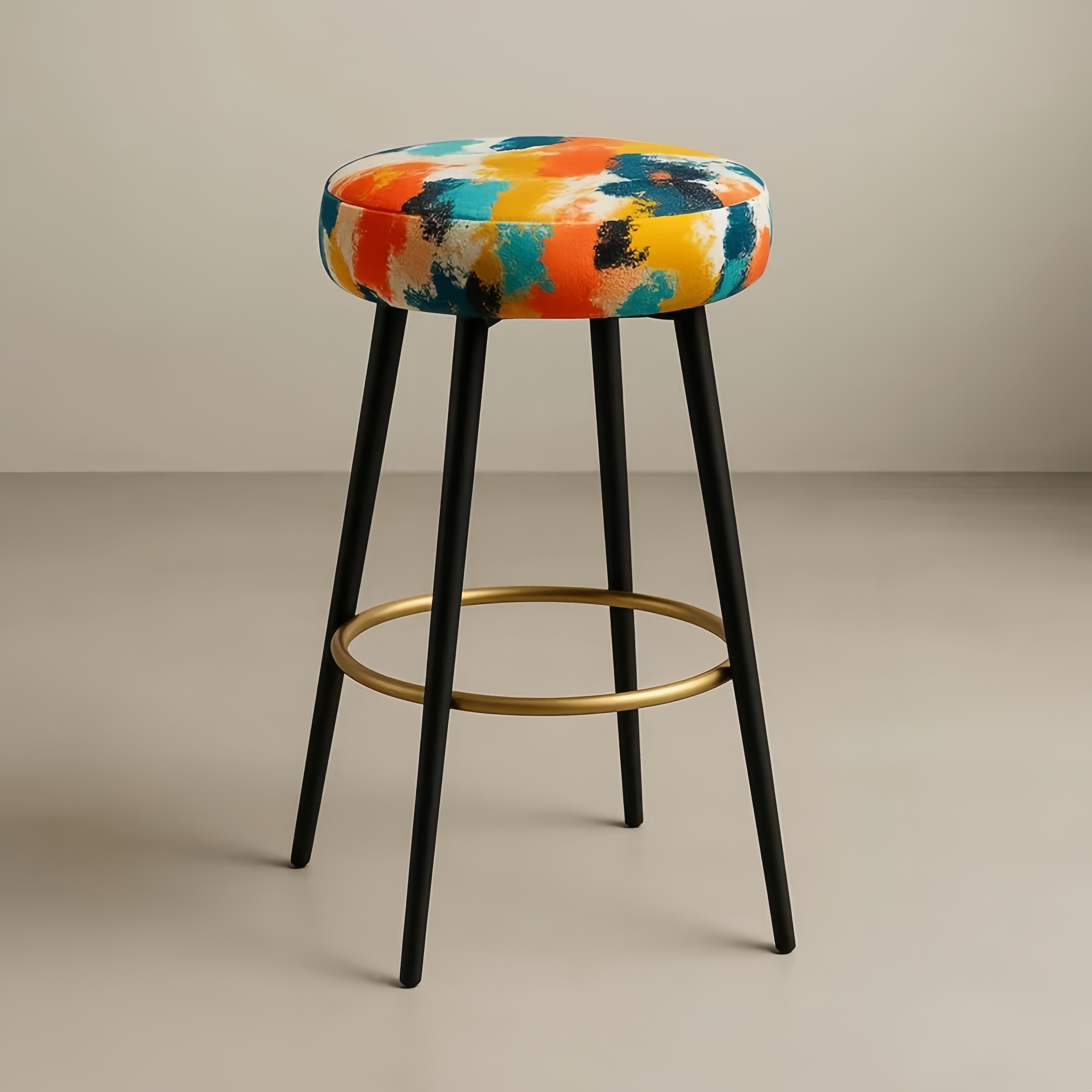 Stołek barowy tapicerowany wzorzysty stalowy 75 cm