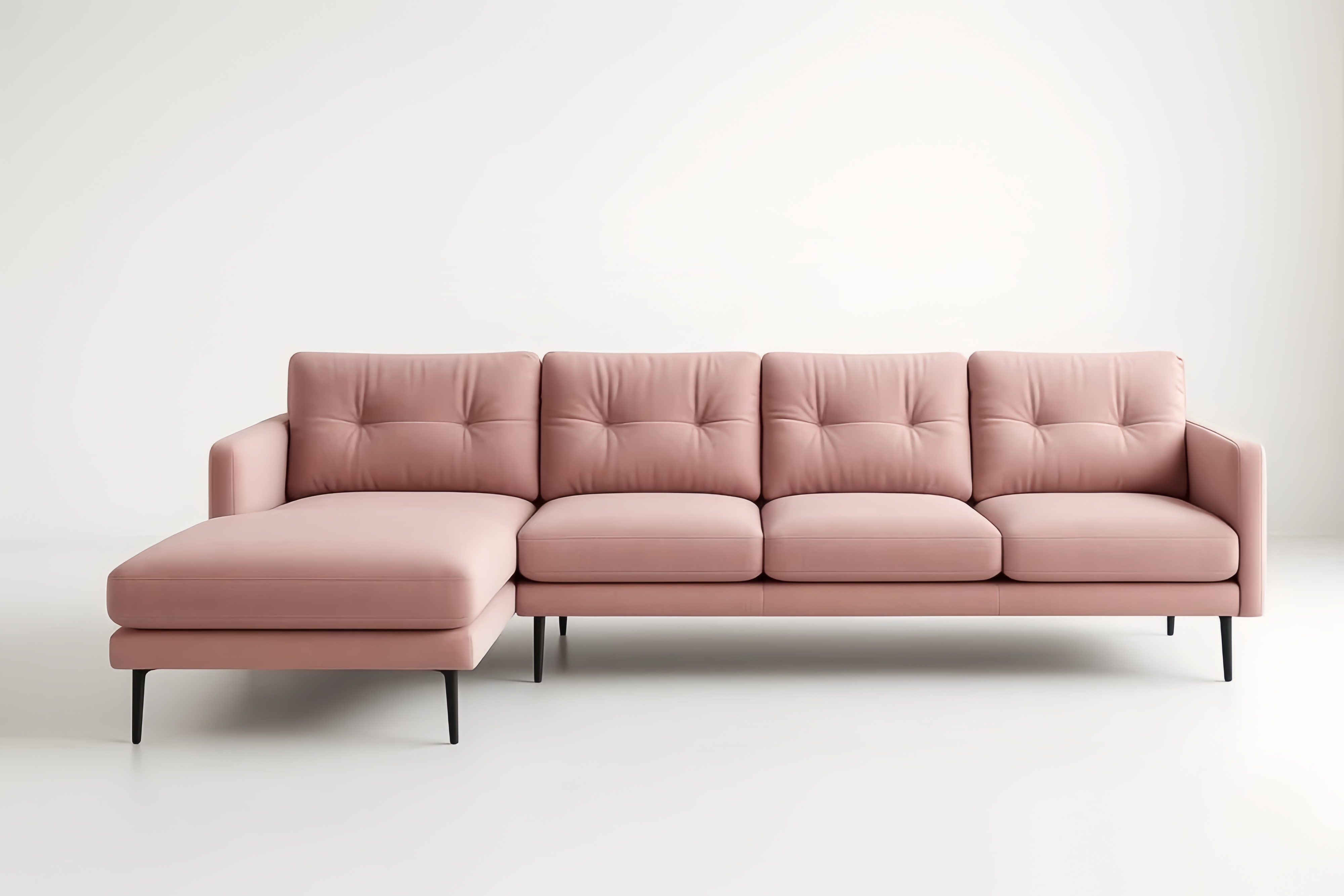 Sofa narożna różowa z poliestrową tkaniną