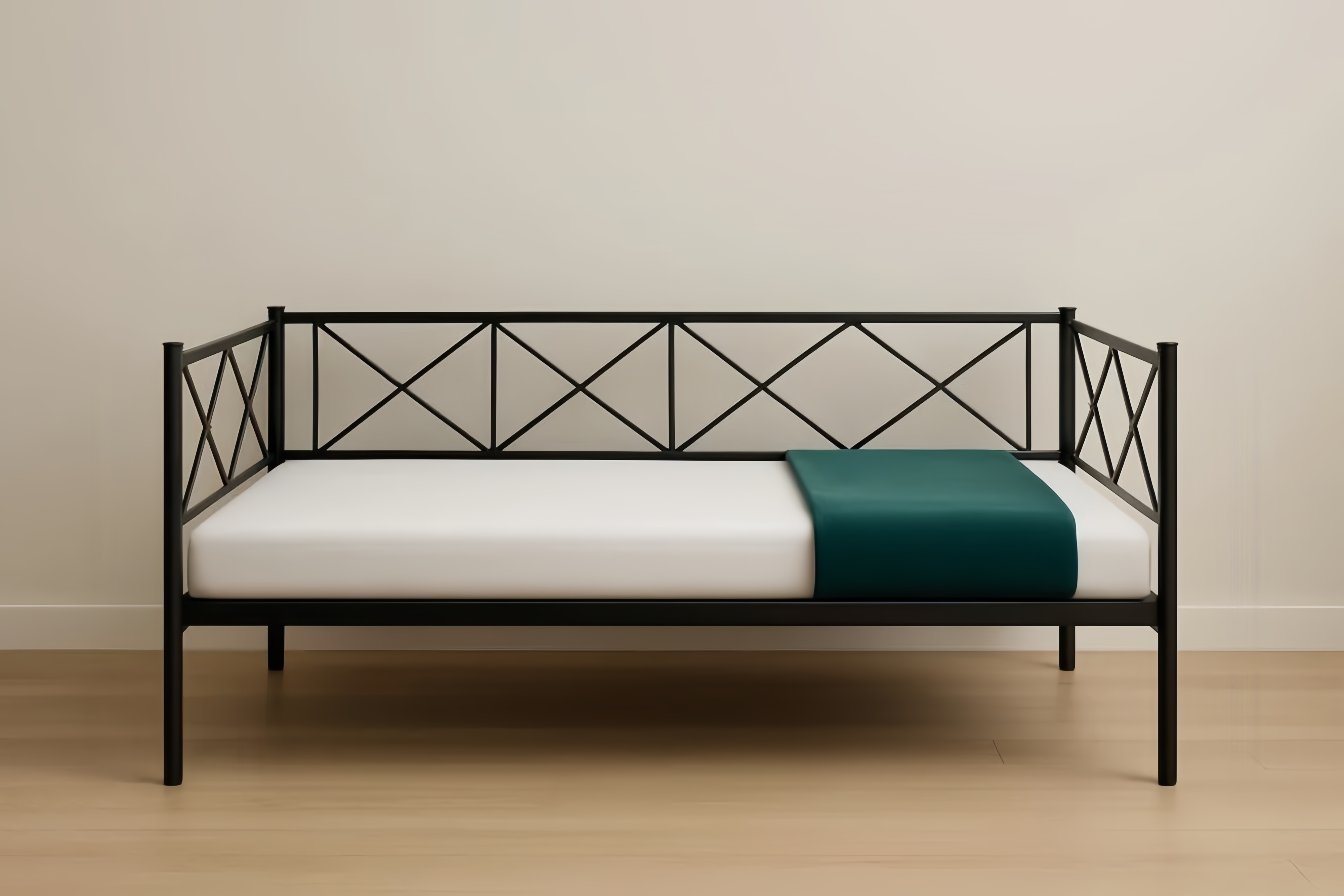 Łóżko dzienne metalowe czarne z materacem 200x90×85 cm