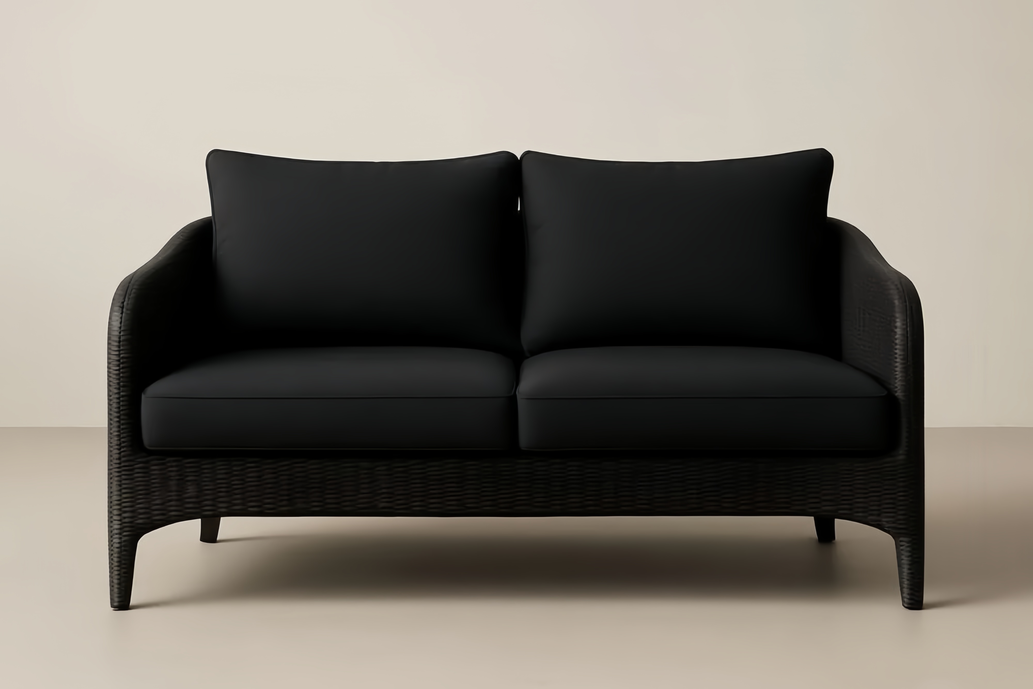 Dwuosobowa sofa z technorattanu z poduszkami z poliestru Czarna 120cm