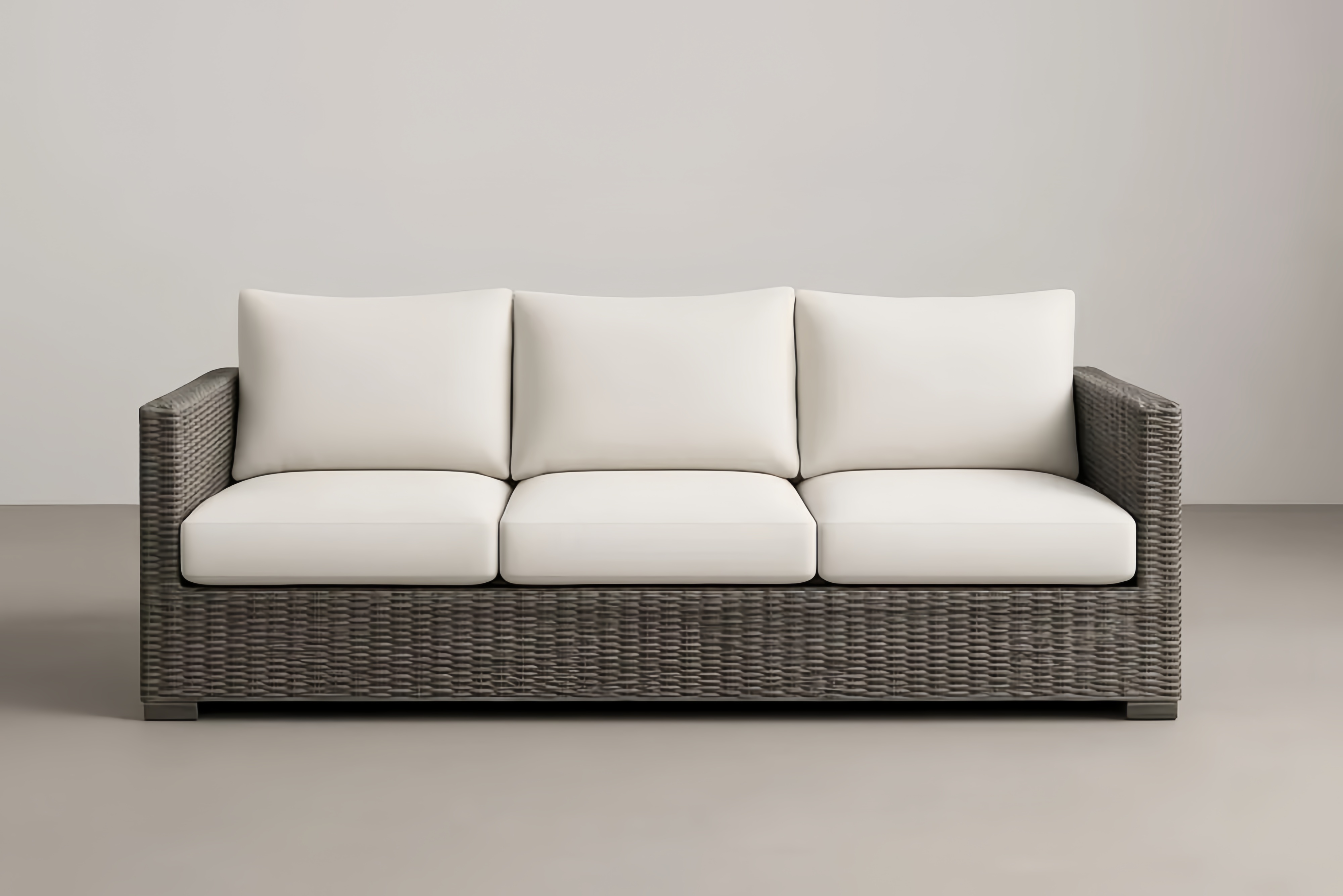 Sofa ogrodowa z technorattanu z poduszkami 3-osobowa Szara i Biała