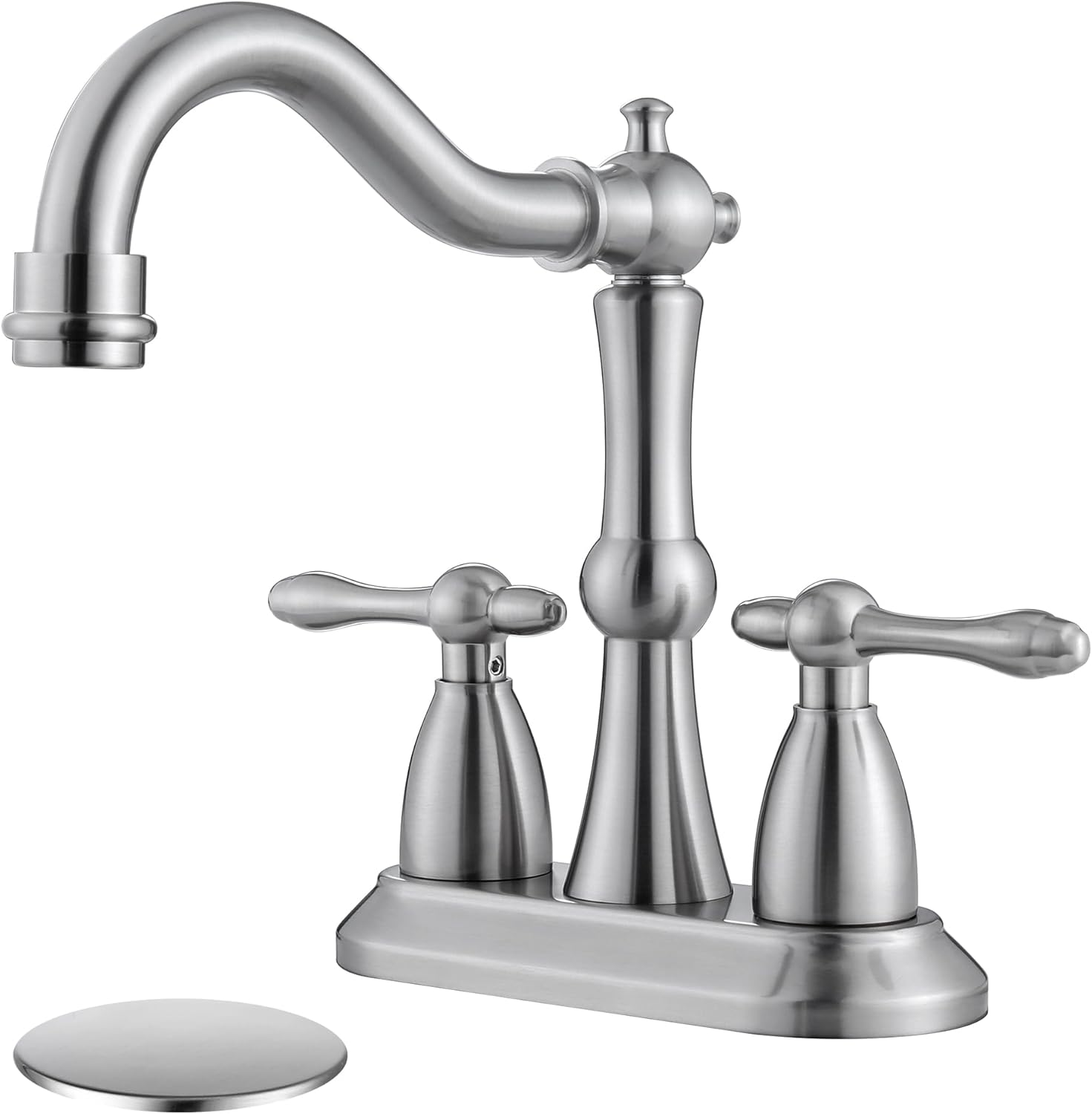 Brushed Nickel Bathroom Sink Faucet, Stainless Steel Centerset Antique Bathroom Faucet with Drain and Supply Hose