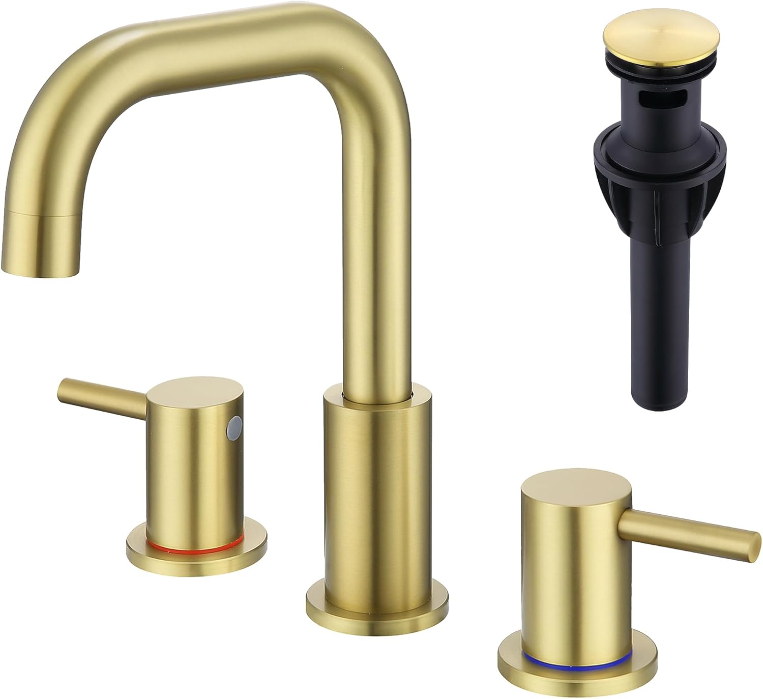 Brushed Gold Bathroom Faucet, 8 in Gold Widespread Bathroom Sink Faucet 3 Hole with Pop Up Drain and Supply Lines