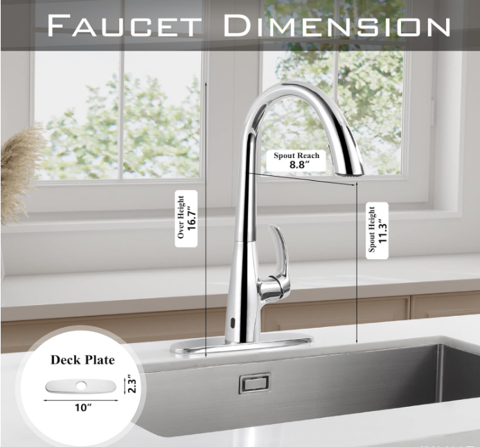  Kitchen Faucet with Pull Down Sprayer Single Hole, Motion Sensor Touchless Single Handle Kitchen Sink Faucet