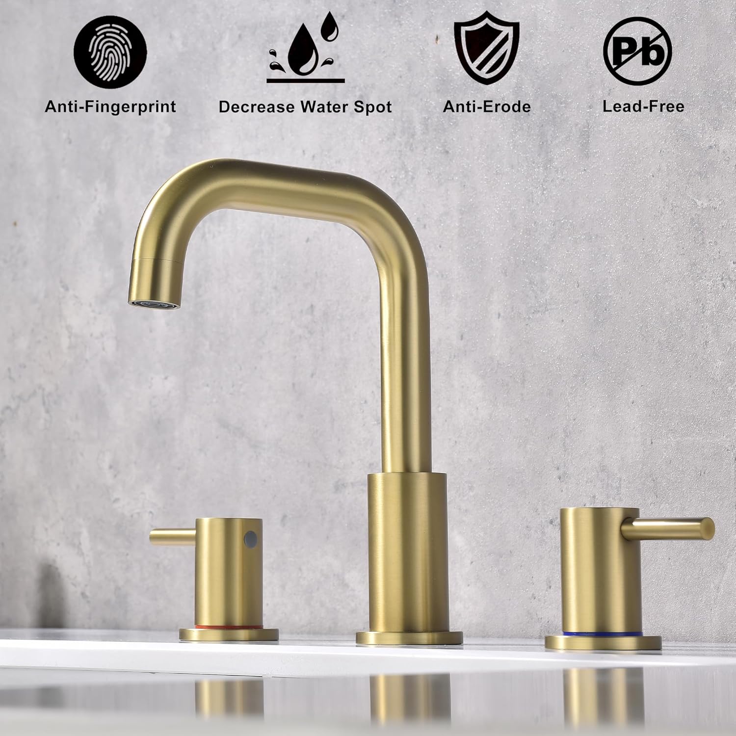 Brushed Gold Bathroom Faucet, 8 in Gold Widespread Bathroom Sink Faucet 3 Hole with Pop Up Drain and Supply Lines