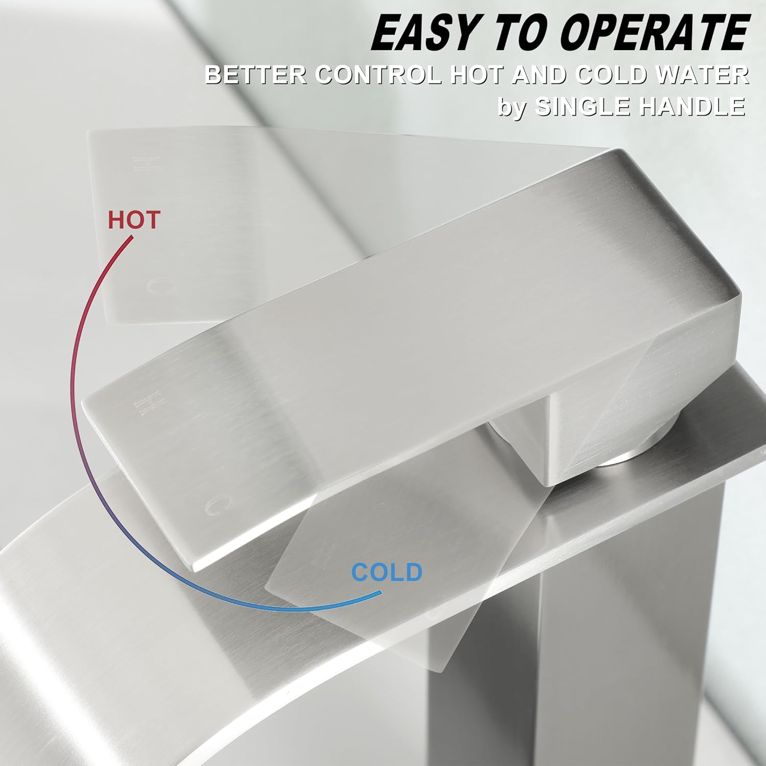 Vessel Sink Bathroom Faucet, Brushed Nickel Single Hole Waterfall Sink Faucets with Supply Hose and Pop Up Drain