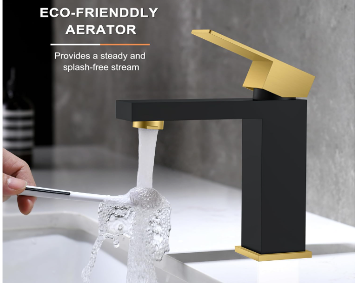 Single Handle Bathroom Sink Faucet, Black and Gold Bathroom Faucets Single Hole, Vanity Faucet with Pop Up Drain and Supply Lines