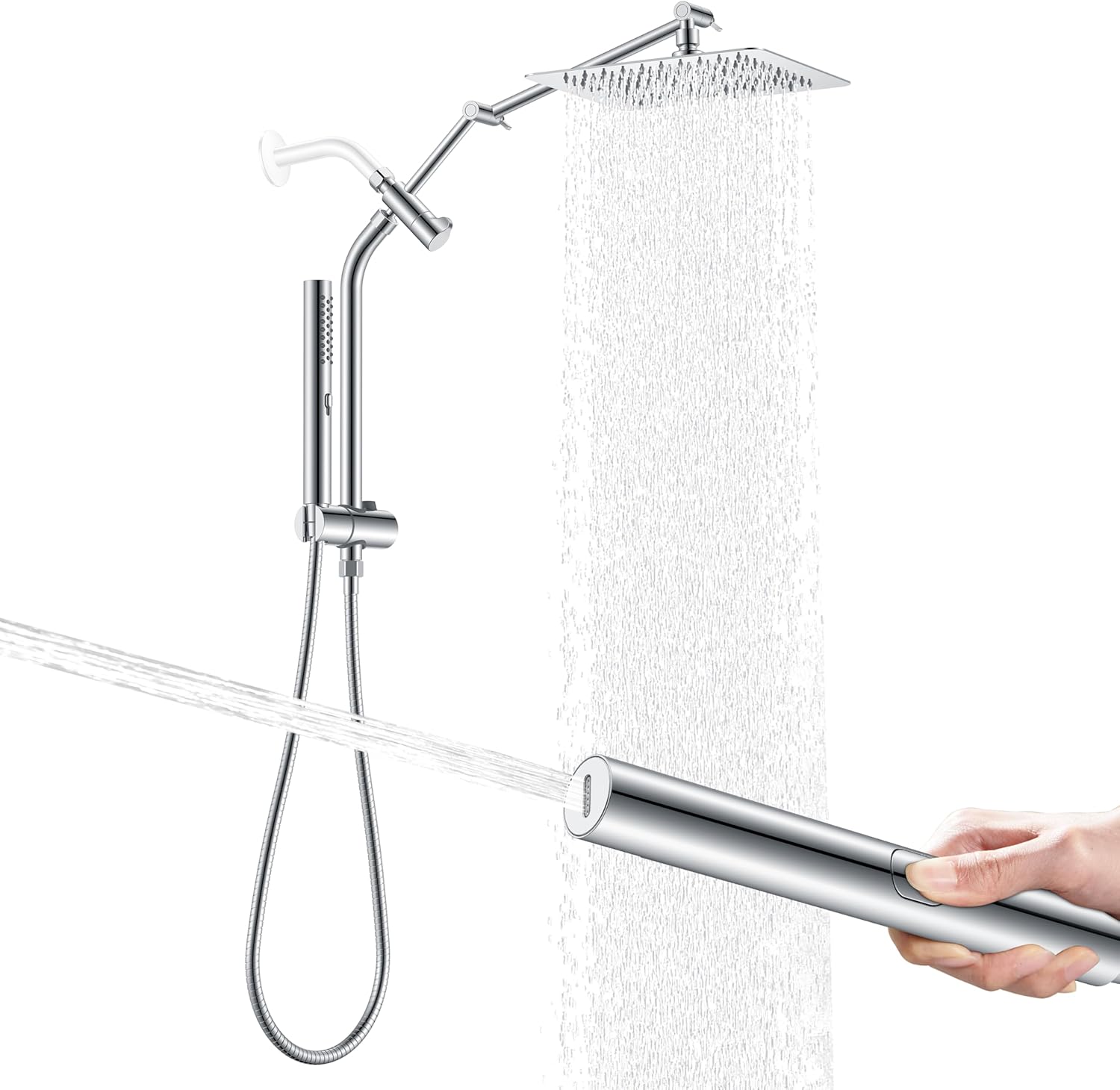 10 Inch All Metal Rain Shower Head with Handheld Spray Combo, High Pressure Rainfall Shower Head wih Adjustable Extension Arm