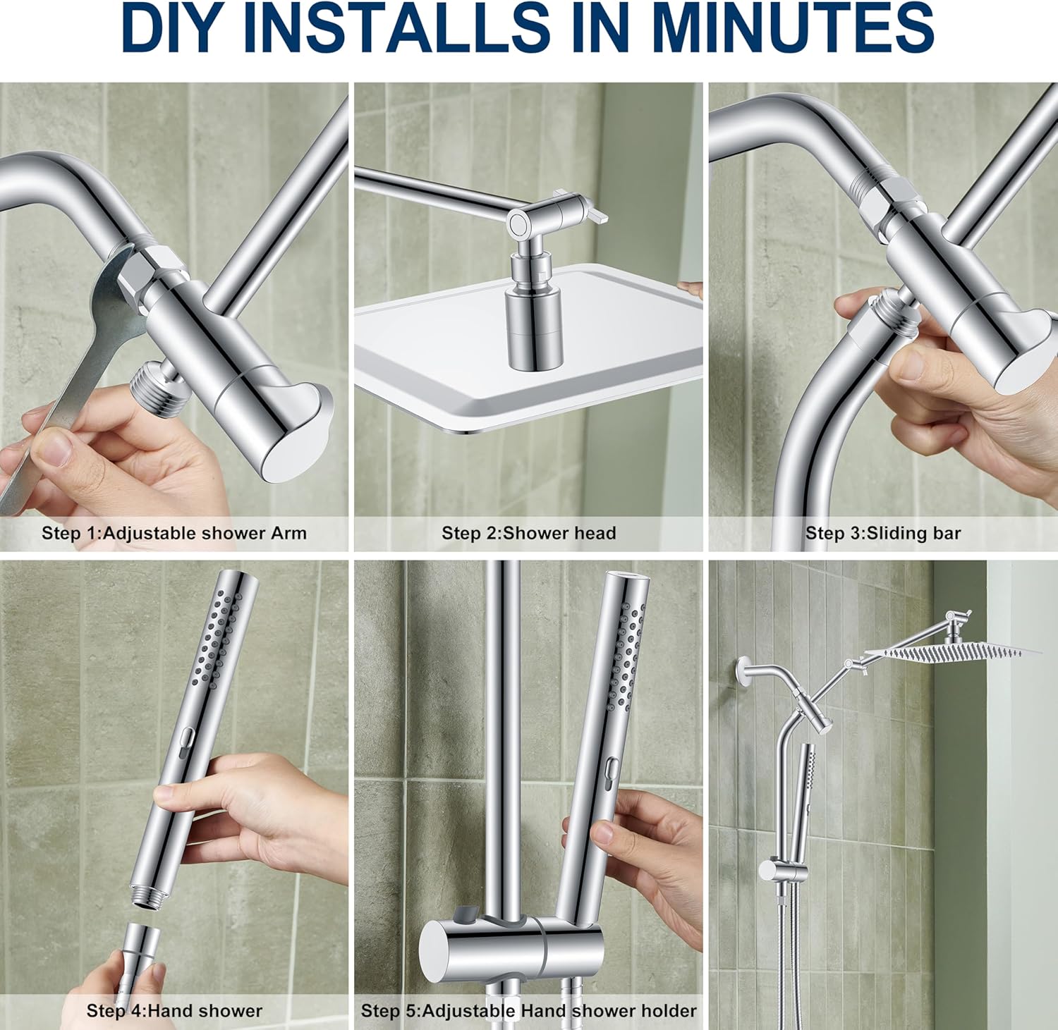 10 Inch All Metal Rain Shower Head with Handheld Spray Combo, High Pressure Rainfall Shower Head wih Adjustable Extension Arm