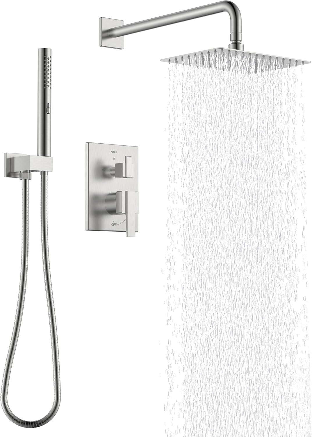 Square Rainfall Shower System Faucet Set, Brushed Nickel Rain Shower Head and Handle Set