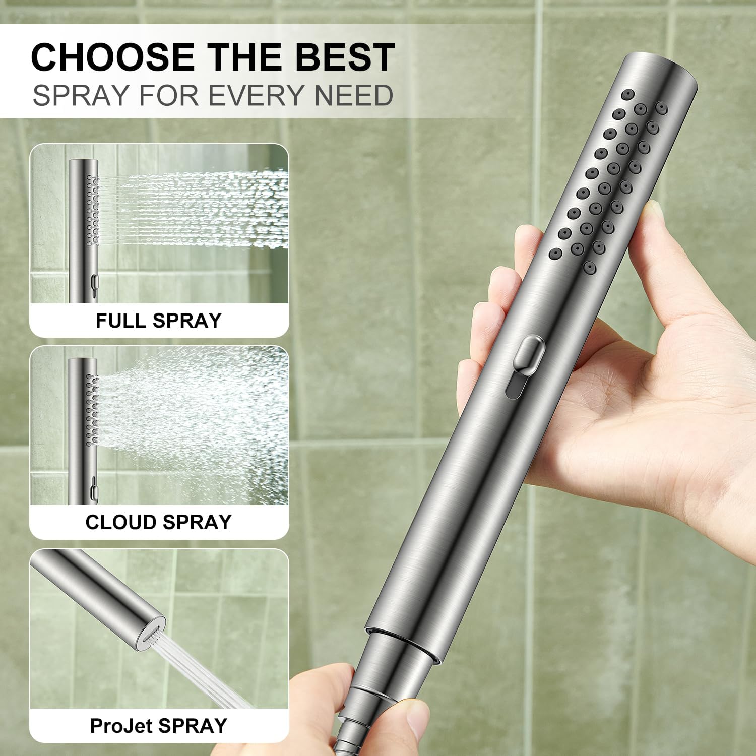 Square Rainfall Shower System Faucet Set, Brushed Nickel Rain Shower Head and Handle Set