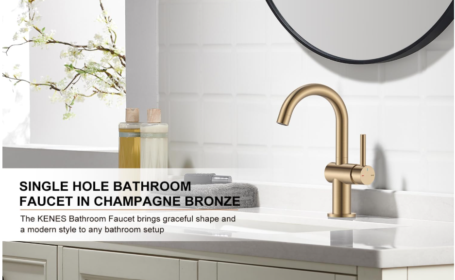  Champagne Bronze Bathroom Faucet 1 Hole, Single Handle Gold Bathroom Sink Faucet for Vanity