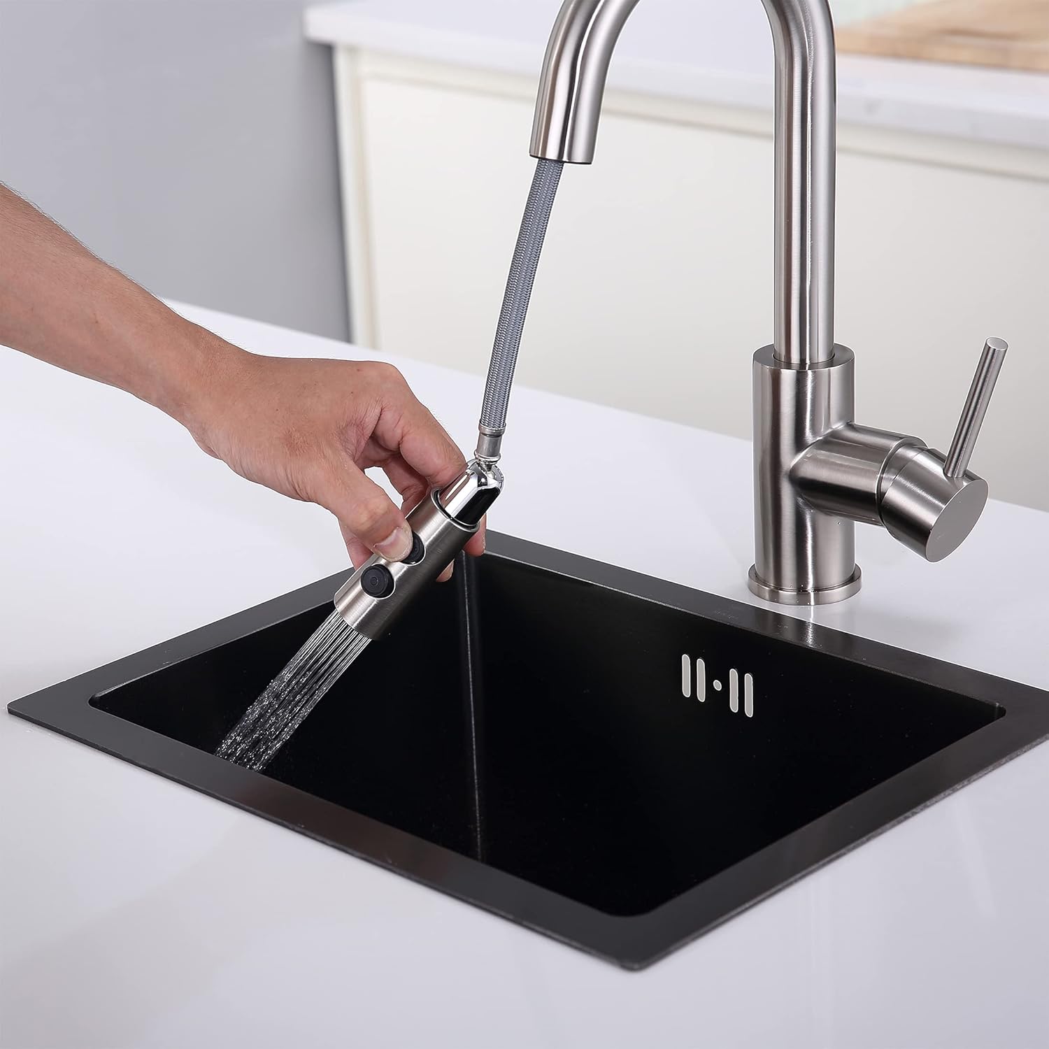 Bar Faucet with Pull Out Sprayer Single Hole, The Single Handle Stainless Steel Brushed Nickel Bar Sink Faucets with Sprayer