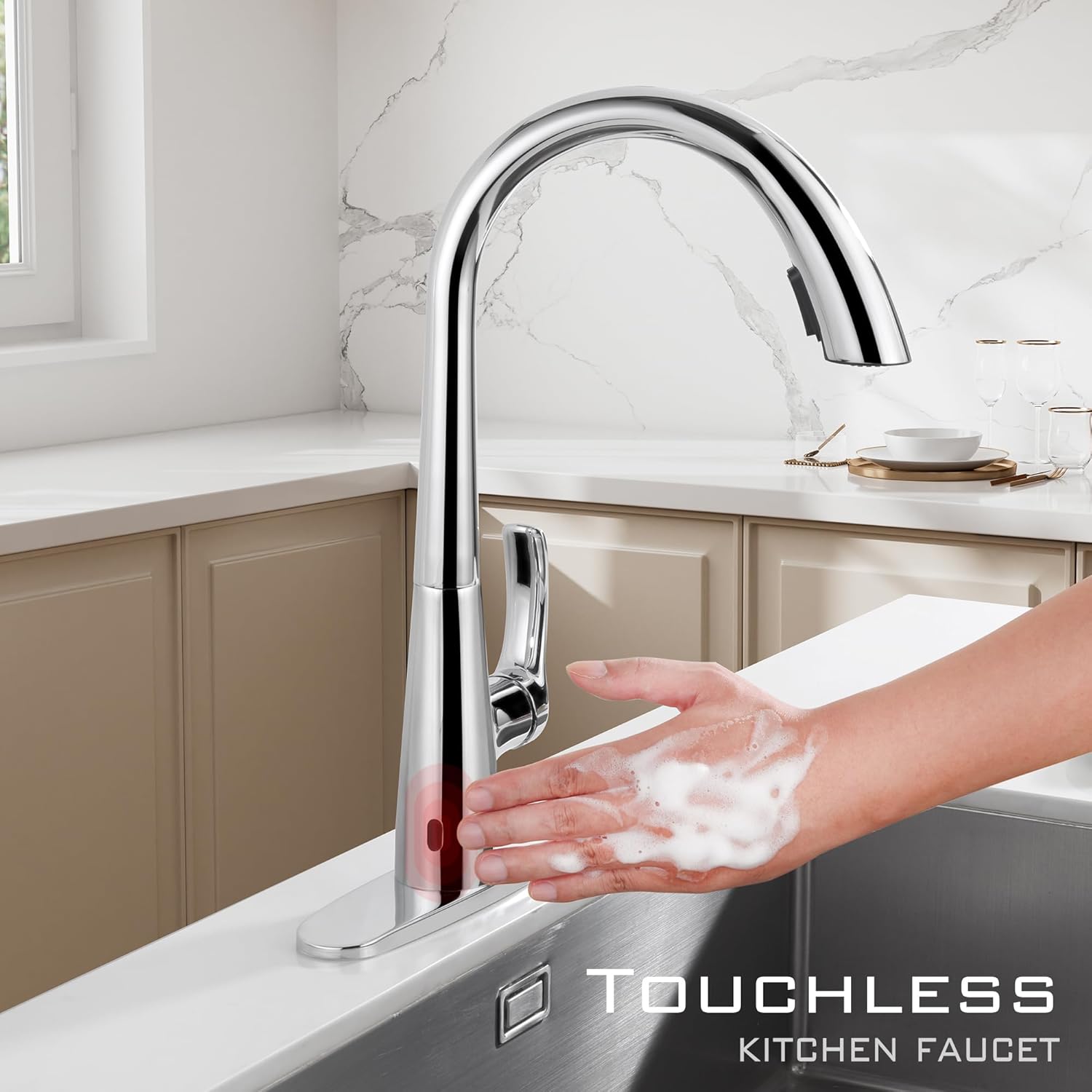  Kitchen Faucet with Pull Down Sprayer Single Hole, Motion Sensor Touchless Single Handle Kitchen Sink Faucet