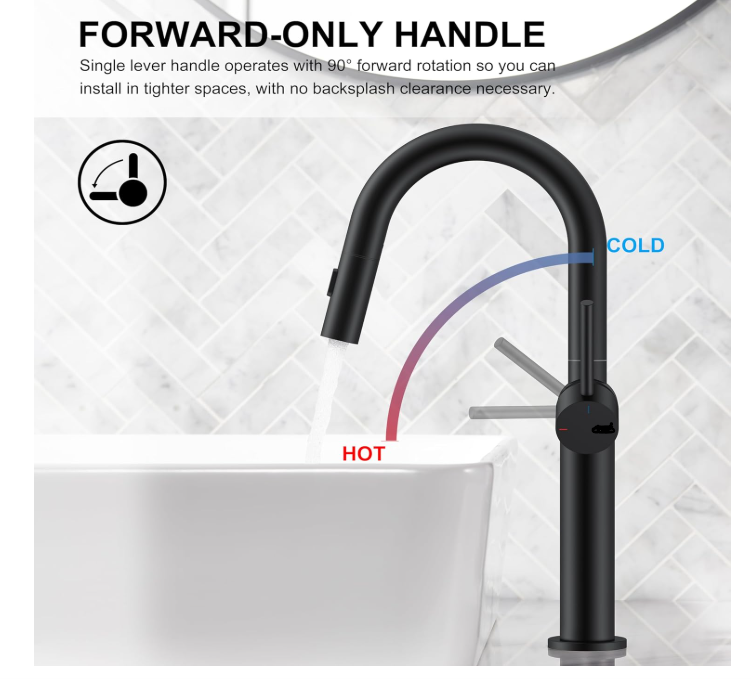 Matte Black Tall Bathroom Faucet with Pull Out Sprayer, Pull Down Vessel Sink Faucet 1 Hole