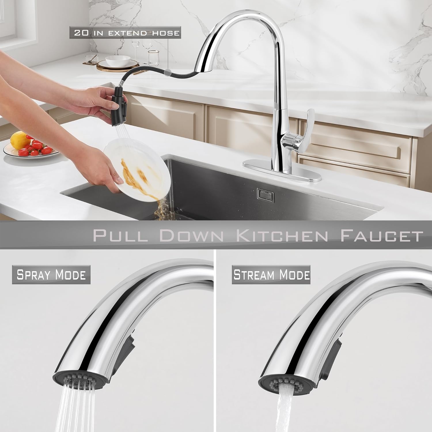  Kitchen Faucet with Pull Down Sprayer Single Hole, Motion Sensor Touchless Single Handle Kitchen Sink Faucet