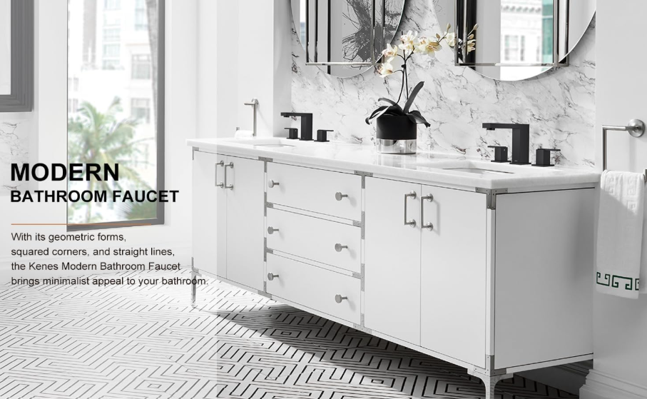 Black Widespread Bathroom Faucet 3 Hole Bathroom Sink Faucet Matte Black Two Handle, 8-Inch 3 Pieces Bathroom Vanity Faucet with Pop Up Drain & Supply Lines