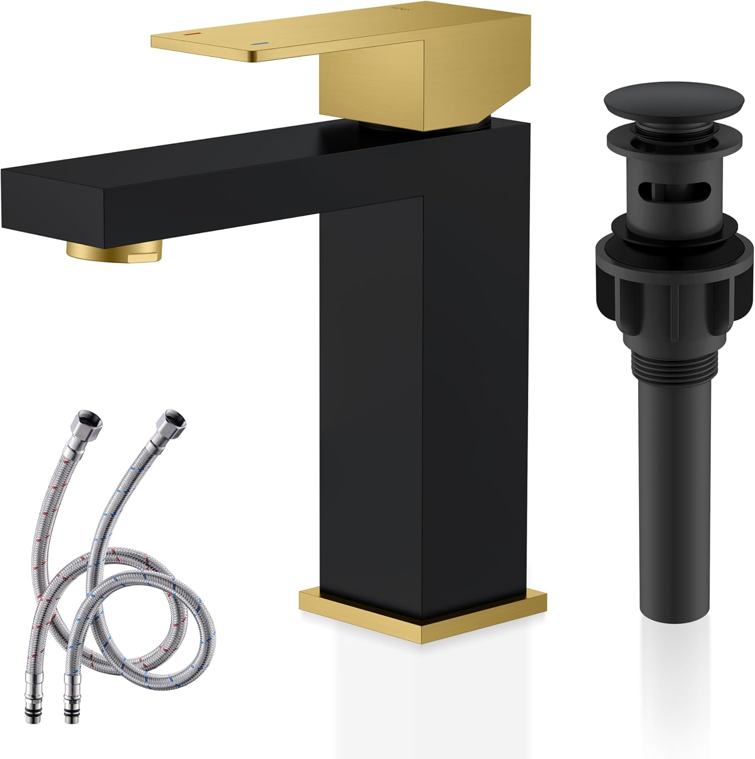 Single Handle Bathroom Sink Faucet, Black and Gold Bathroom Faucets Single Hole, Vanity Faucet with Pop Up Drain and Supply Lines