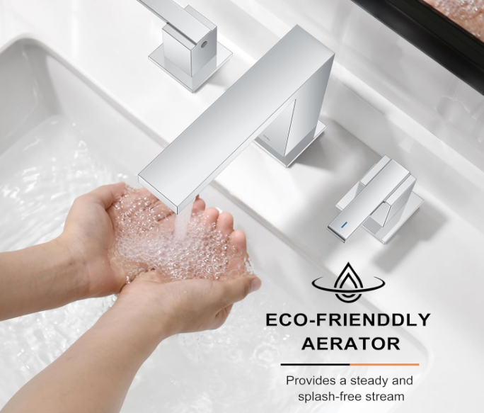 Polished Chrome Widespread Bathroom Faucet 2 Handle Bathroom Sink Faucet 3 Hole, 8-Inch 3 Pieces Vanity Faucet with Pop Up Drain & Supply Lines