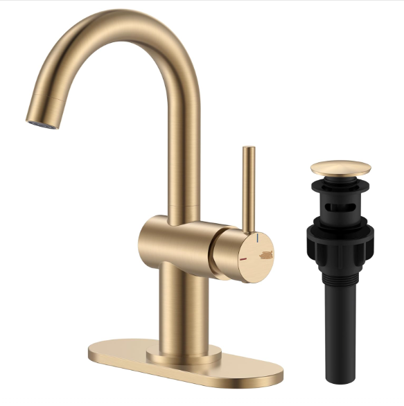  Champagne Bronze Bathroom Faucet 1 Hole, Single Handle Gold Bathroom Sink Faucet for Vanity