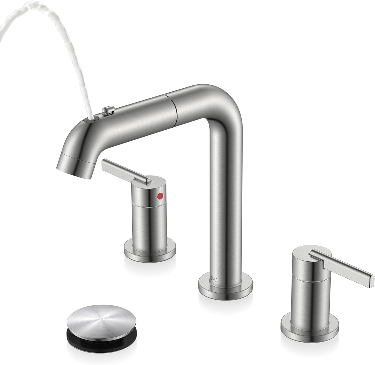Widespread Bathroom Faucet with Sprayer, Brushed Nickel Bathroom Sink Faucet with Pull Down Sprayer