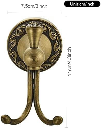 Antique Robe Hooks Brass Coat Double Clothes Hanger for Bathroom