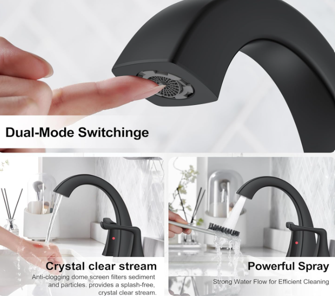  Black Bathroom Faucets for Sink 3 Hole, Matte Black 8 Inch 2 Handle Widespread Bathroom Faucet, Bathroom Vanity Faucet with Pop Up Drain