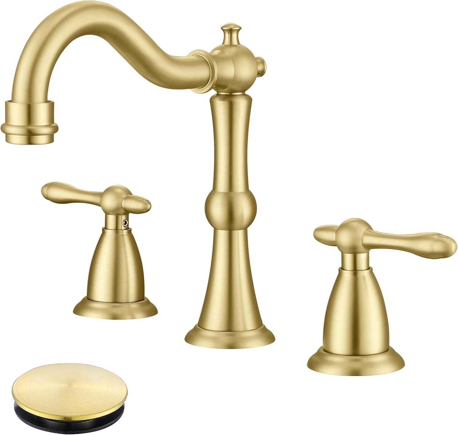 Antique Brushed Gold Bathroom Faucet 3 Hole, Widespread Bathroom Sink Faucet with Pop Up Drain and cUPC Supply Hose