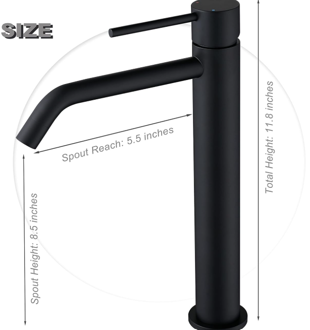  Black Vessel Sink Faucet with Drain Assembly and cUPC Supply Lines