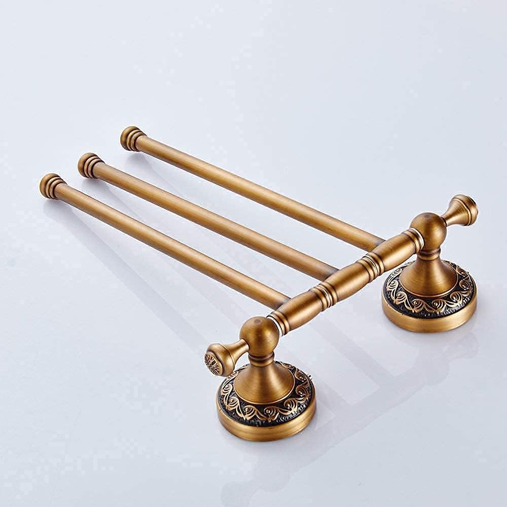 Antique Brass 3 Arm Swing Towel Rack Towel Rotated Bar Holder Brass Wal