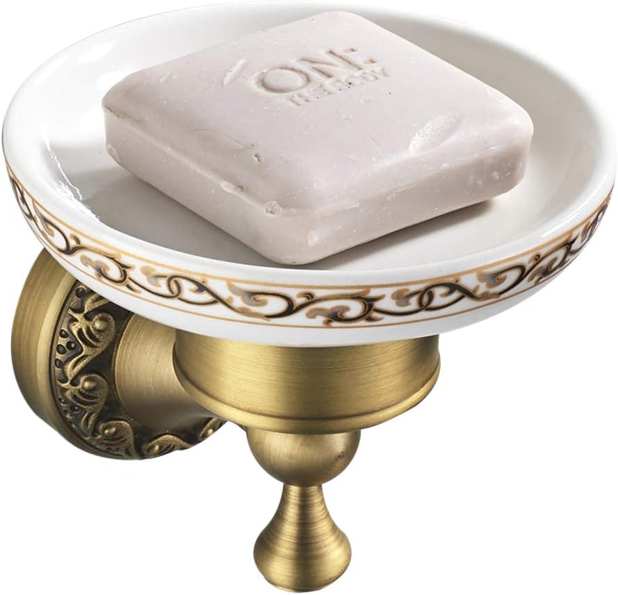 Antique Brass Dish Soap Holder Luxury Art Engraved Wall Mount Bathroom Hardware