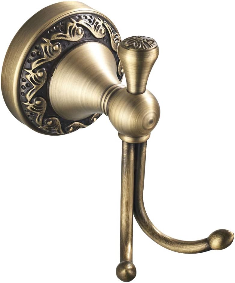 Antique Robe Hooks Brass Coat Double Clothes Hanger for Bathroom