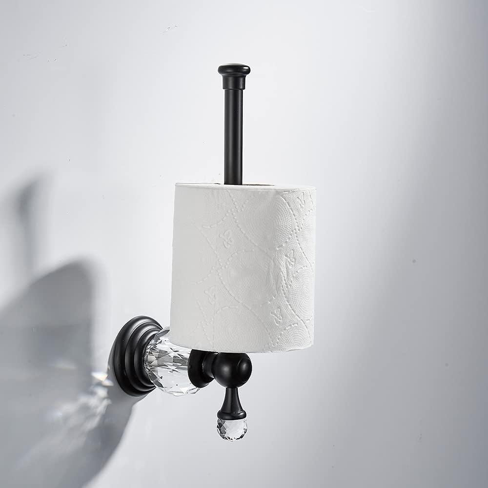 Crystal Bathroom Hardware,Matte Black Adjustable 24 Inch Towel Bar Toilet Paper Holder Towel Ring Coat Hooks 4 Pieces Wall Mounted