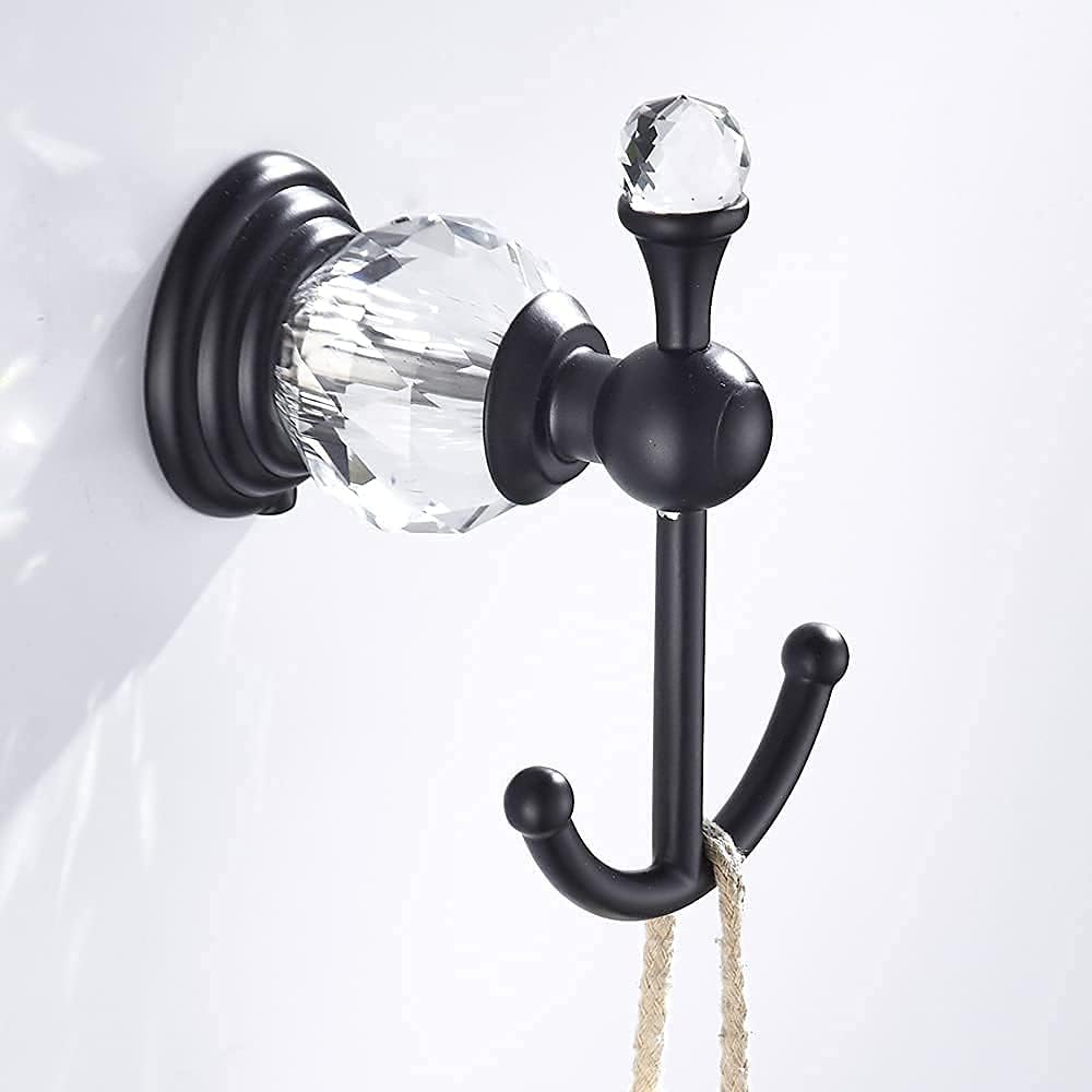 Crystal Bathroom Hardware,Matte Black Adjustable 24 Inch Towel Bar Toilet Paper Holder Towel Ring Coat Hooks 4 Pieces Wall Mounted