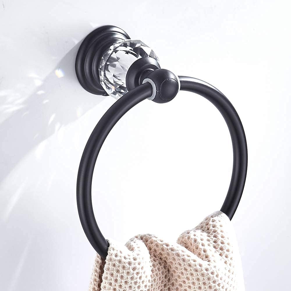 Crystal Bathroom Hardware,Matte Black Adjustable 24 Inch Towel Bar Toilet Paper Holder Towel Ring Coat Hooks 4 Pieces Wall Mounted