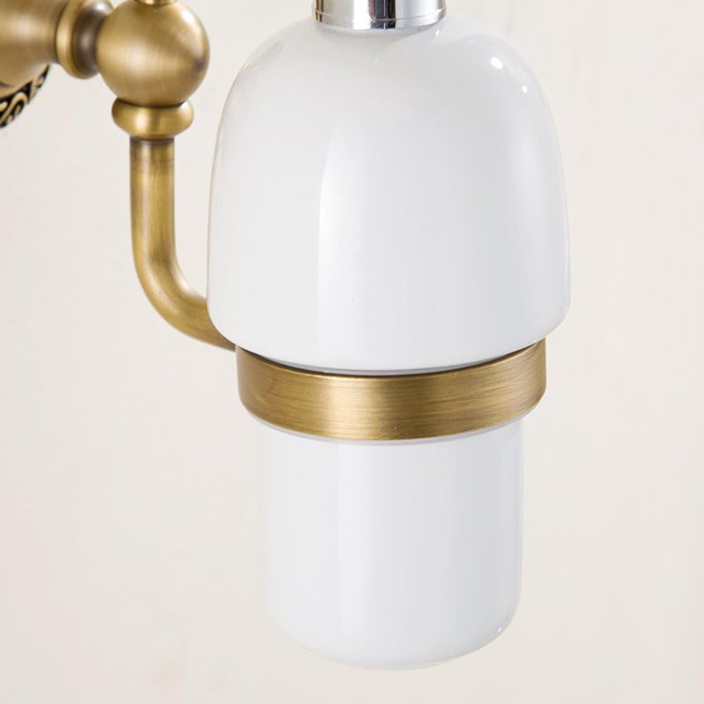 Antique Brass Soap Dispenser,Wall Mount Hand Soap Pump Bathroom Liquid Holder Lotion Bottles Vintage Dish Ceramics Removable for Kitchen Sink Countertop