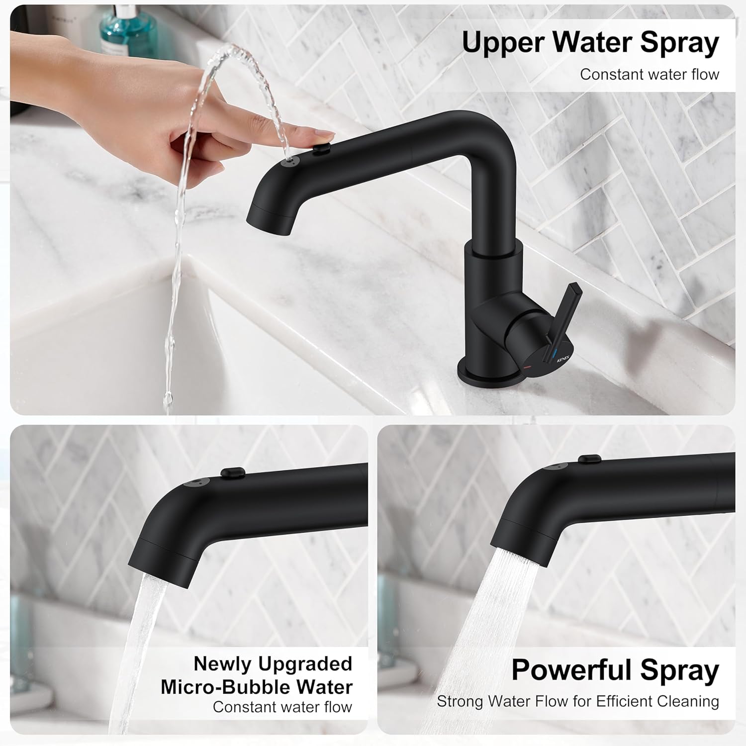 Matte Black Bathroom Faucet with Pull Down Sprayer, Single Handle Bathroom Sink Faucet with Pull Out Sprayer