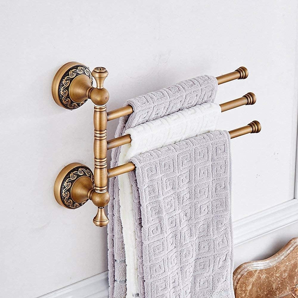 Antique Brass 3 Arm Swing Towel Rack Towel Rotated Bar Holder Brass Wal