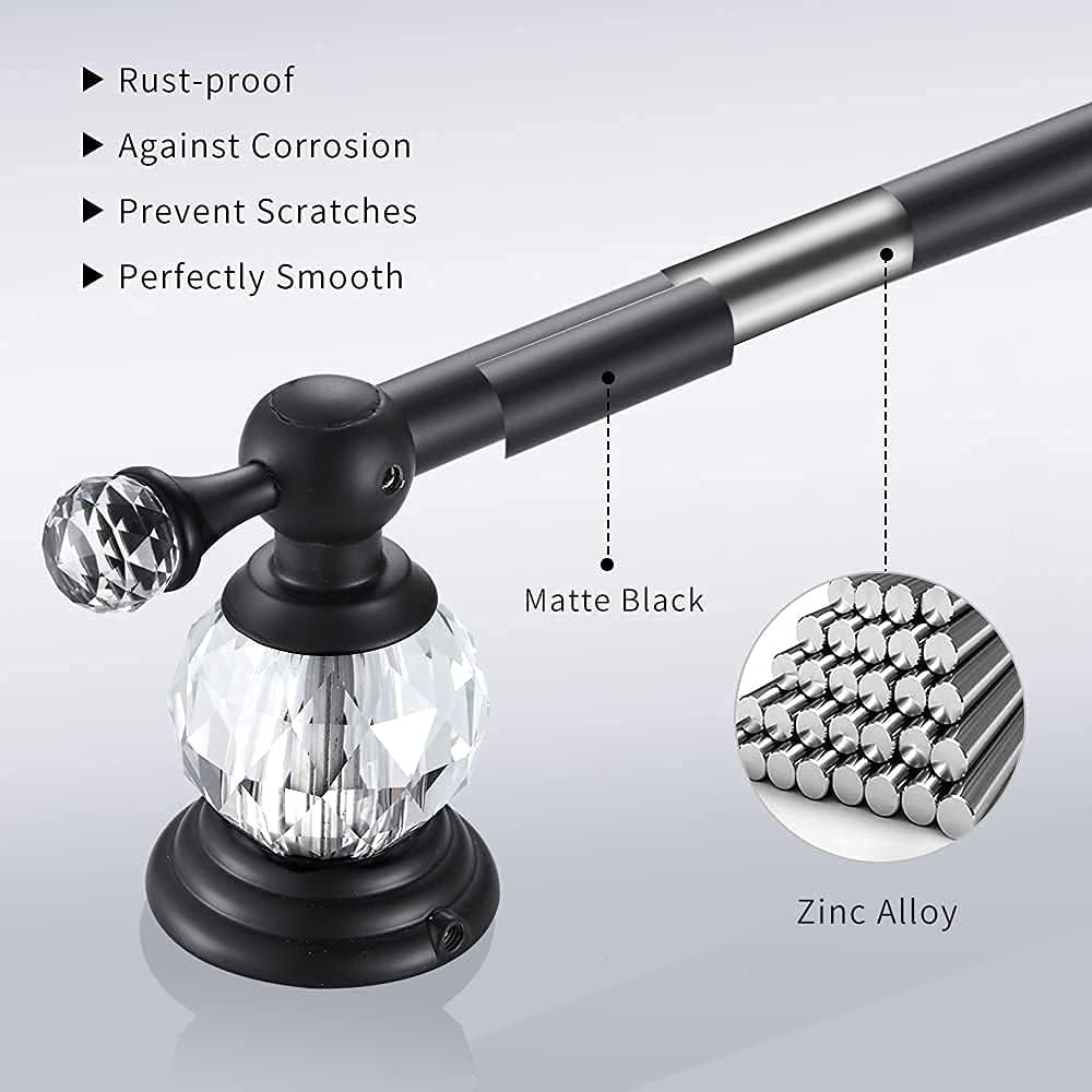 Crystal Bathroom Hardware,Matte Black Adjustable 24 Inch Towel Bar Toilet Paper Holder Towel Ring Coat Hooks 4 Pieces Wall Mounted