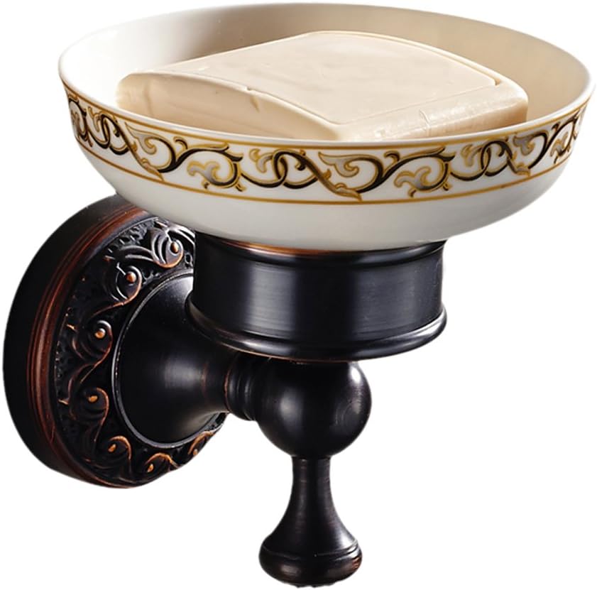 Oil Rubbed Bronze Bathroom Accessories Soap Holder Shower Room Soap Dish Stand Organizer Tray Ceramic Dish Brass Retro Wave Pattern Design