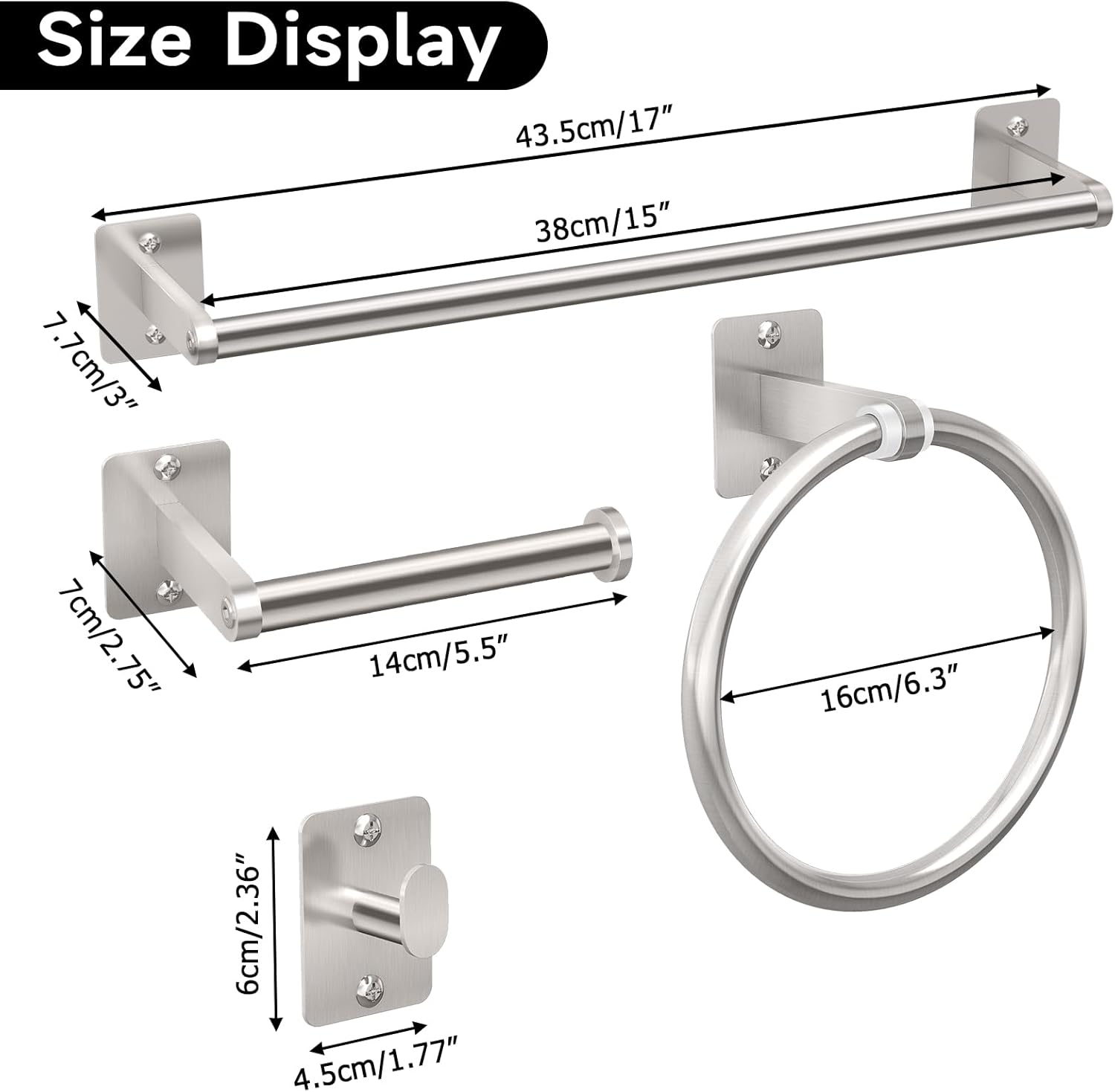 4 Pieces Bathroom Hardware Set, 16 inch Towel Bar, Towel Racks for Bathroom