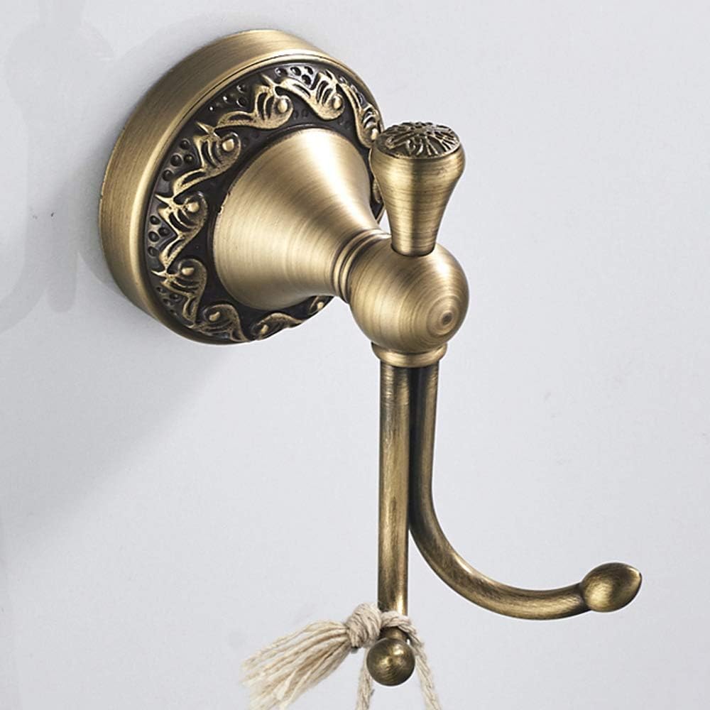 Antique Robe Hooks Brass Coat Double Clothes Hanger for Bathroom