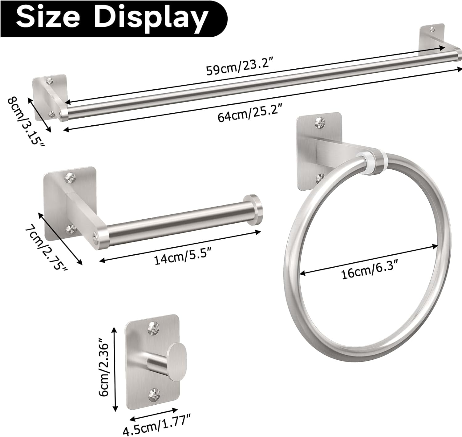 24 inch Towel Bar, Matte Black Bathroom Accessories Set, Towel Racks for Bathroom, Robe Towel Hooks